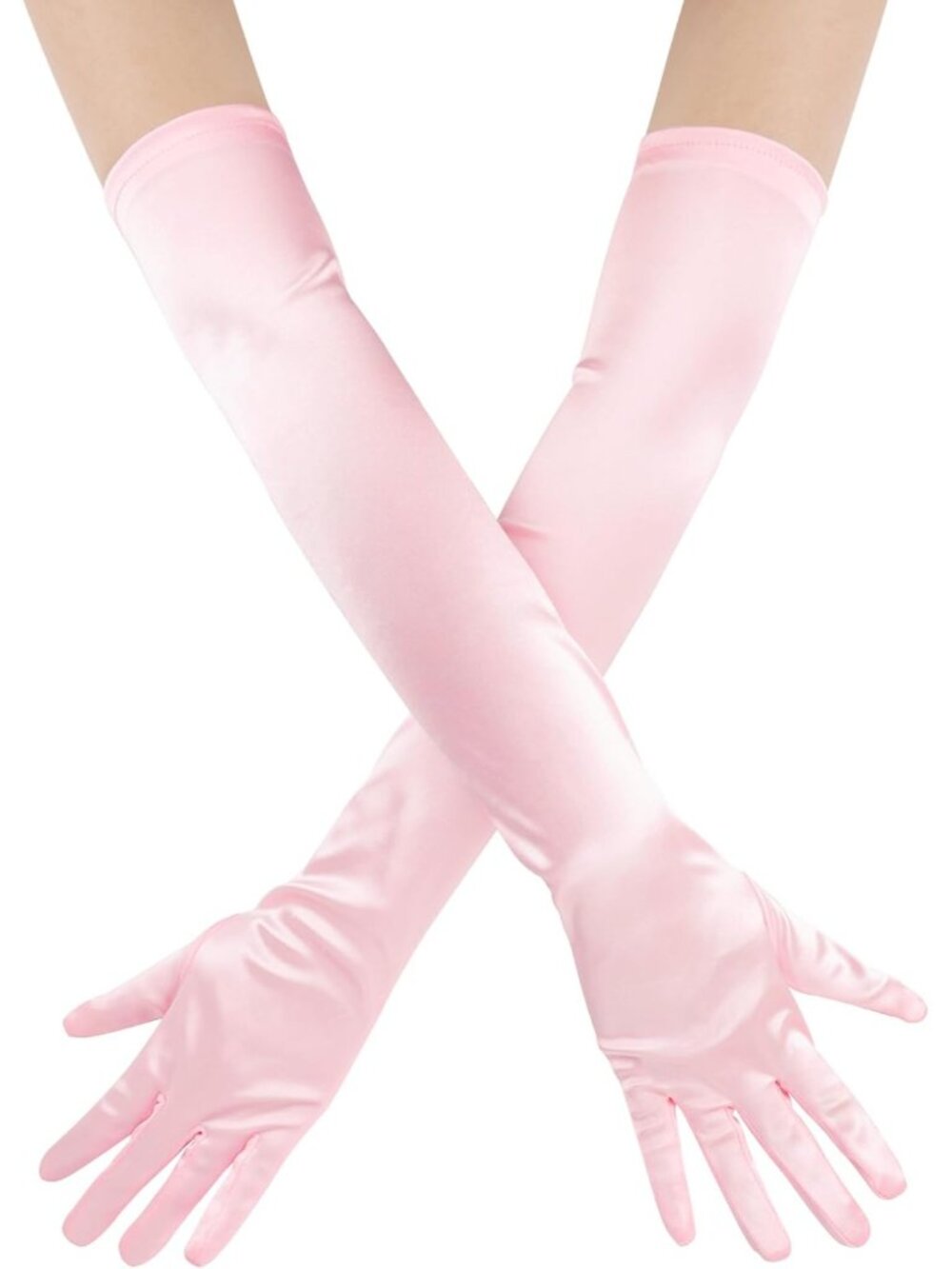 Women's Pink 1920s Long Elbow Length For Bridal Evening Satin Opera Gloves